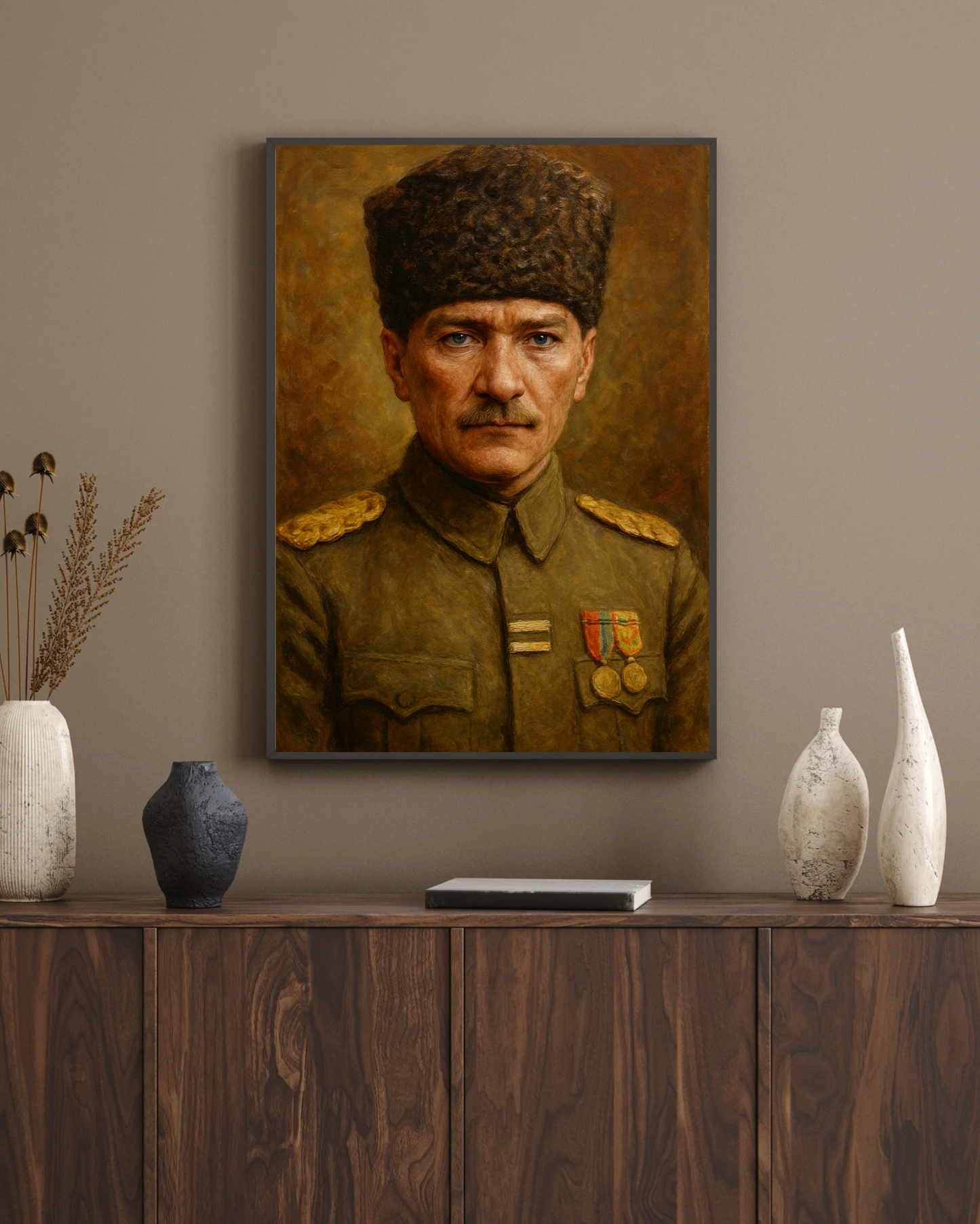 Yağlı Boya Atatürk Portresi – Askeri Üniforma ile Klasik Tablo