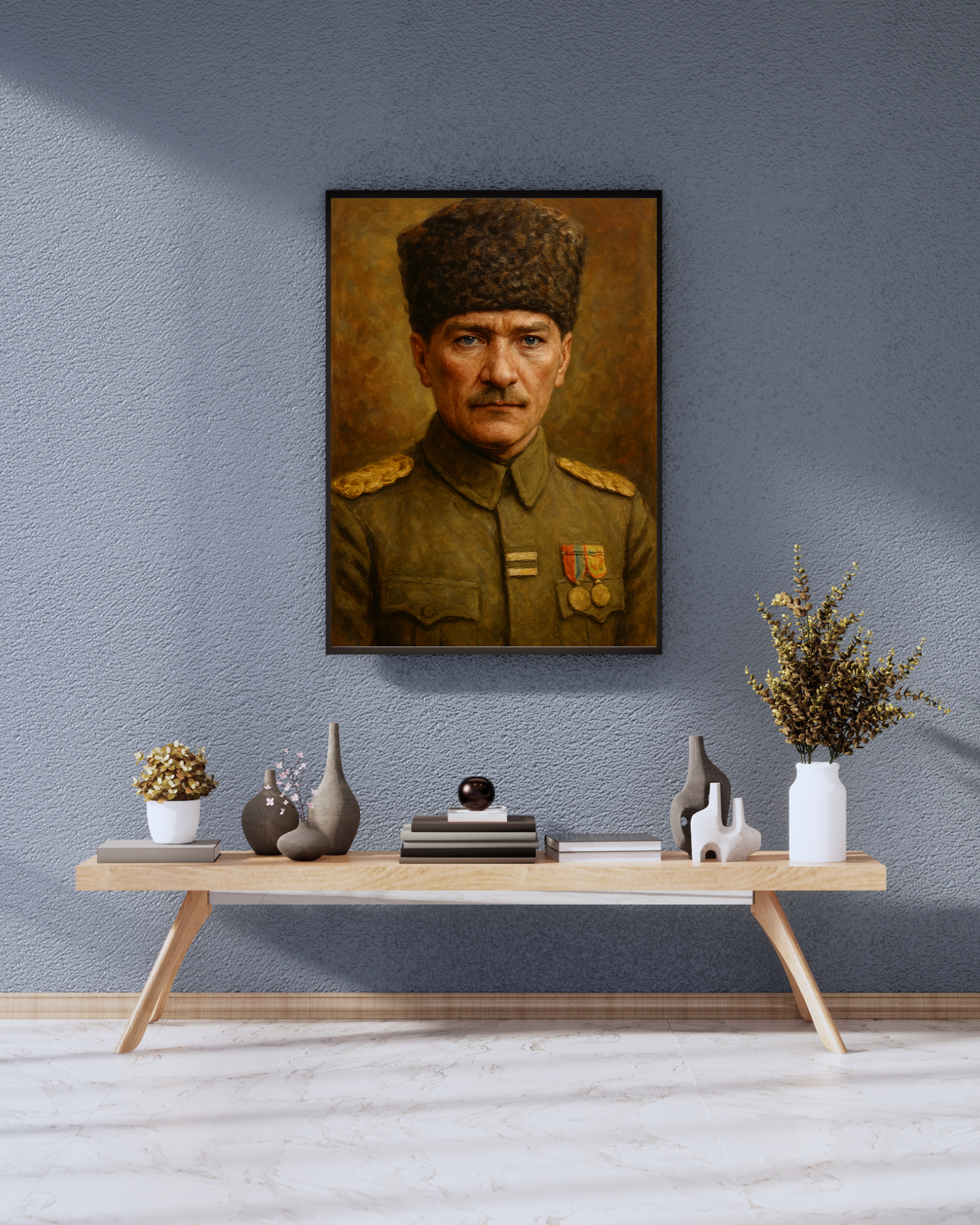 Yağlı Boya Atatürk Portresi – Askeri Üniforma ile Klasik Tablo