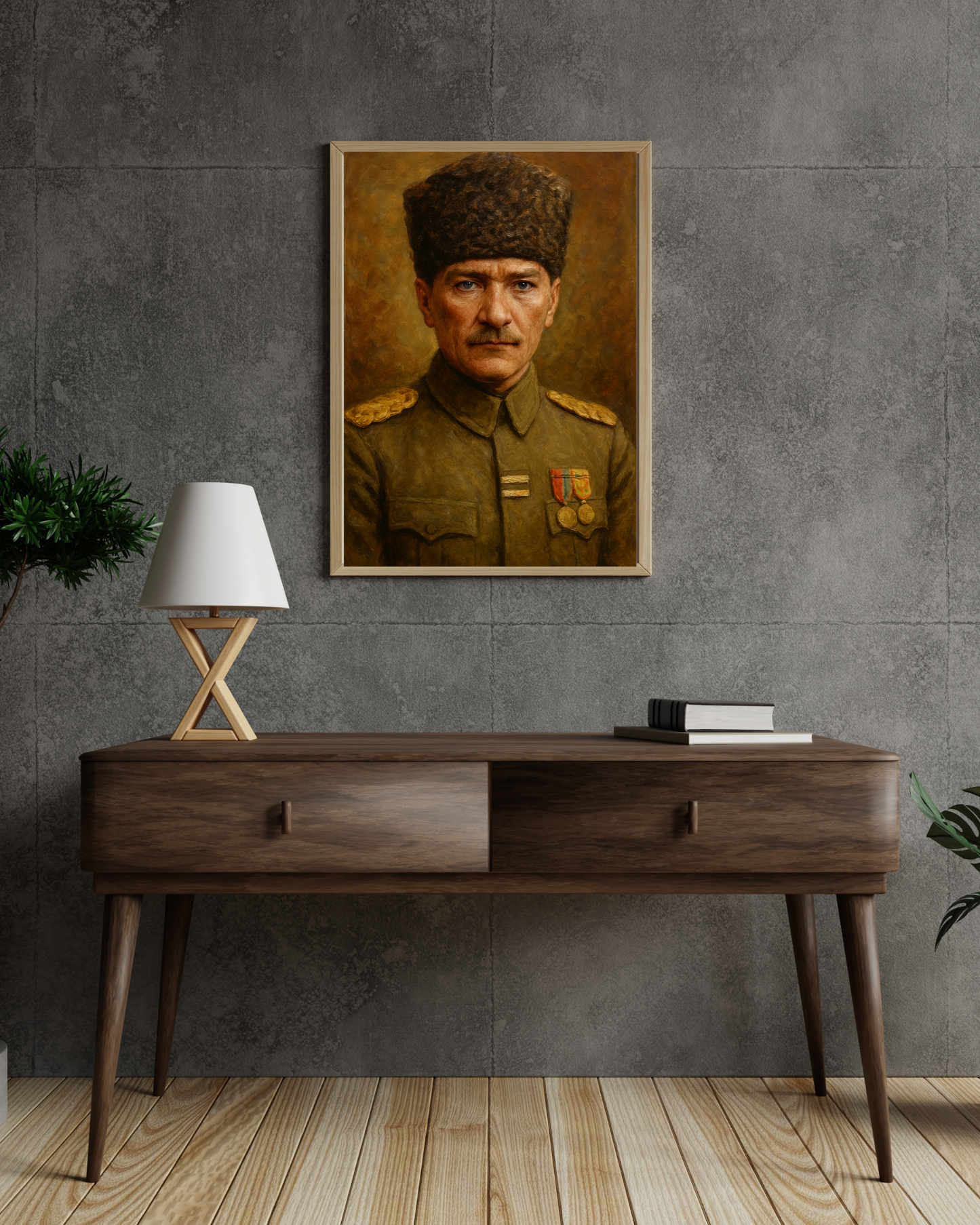 Yağlı Boya Atatürk Portresi – Askeri Üniforma ile Klasik Tablo