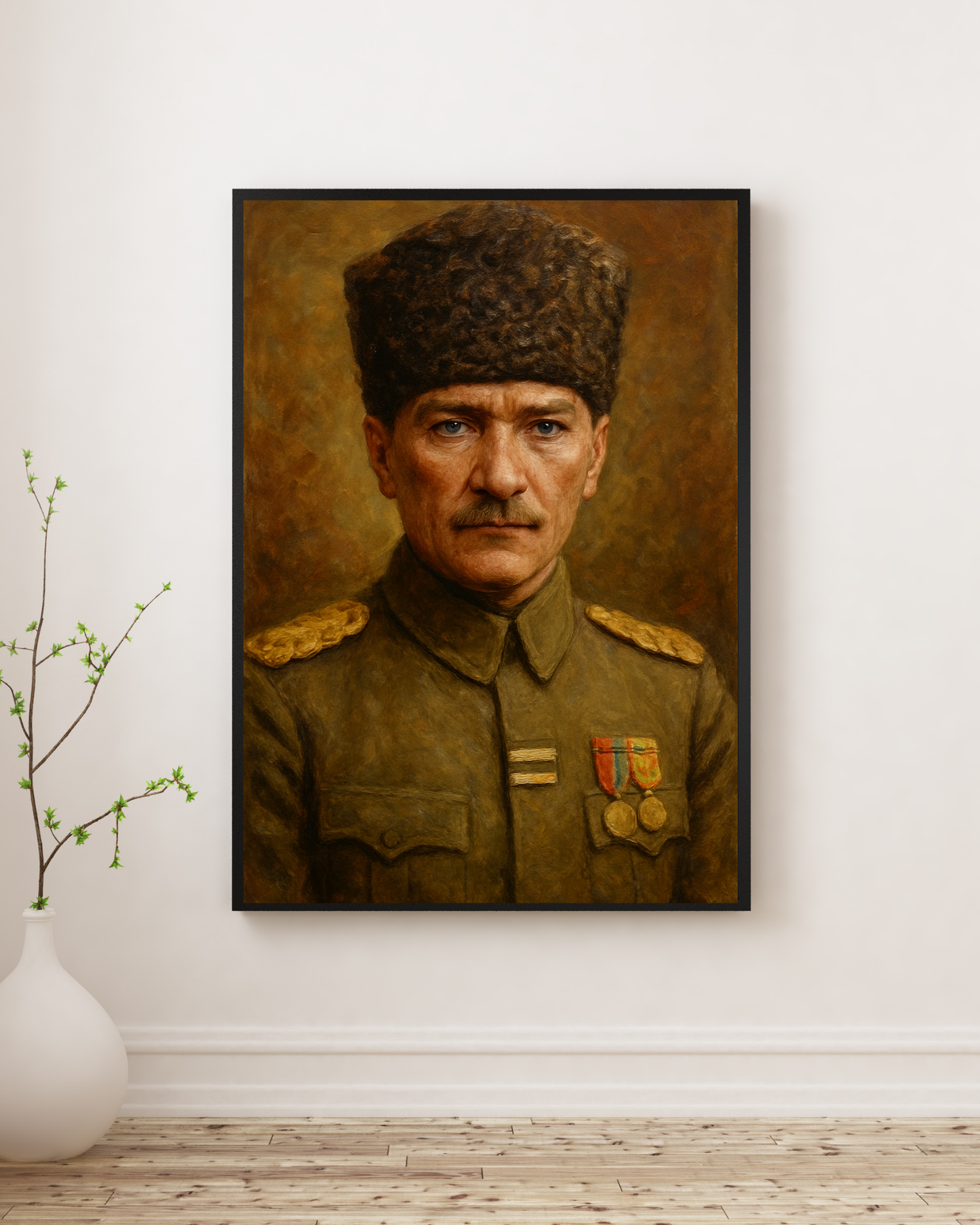 Yağlı Boya Atatürk Portresi – Askeri Üniforma ile Klasik Tablo