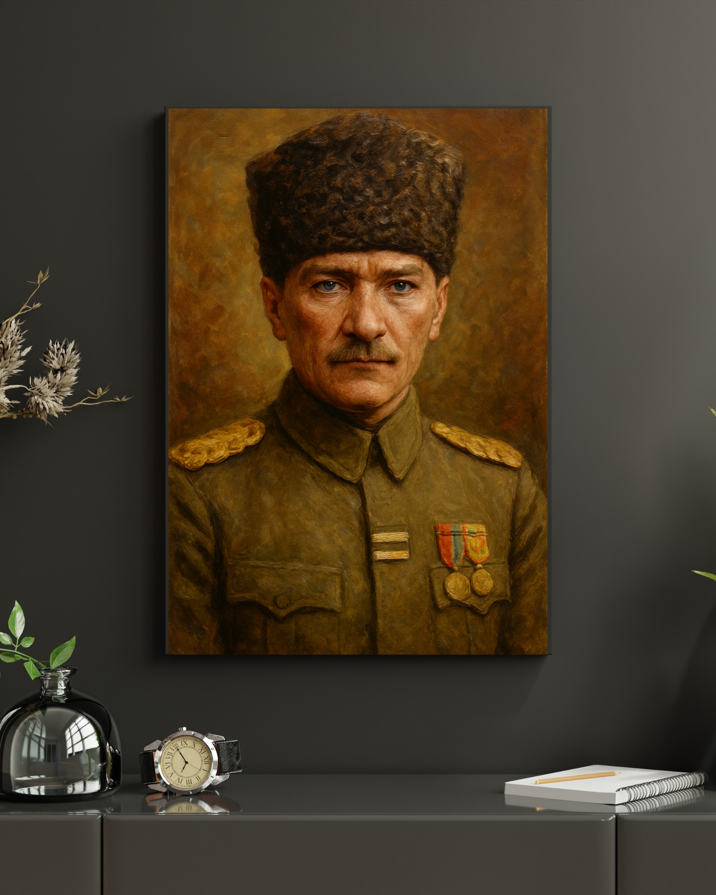 Yağlı Boya Atatürk Portresi – Askeri Üniforma ile Klasik Tablo