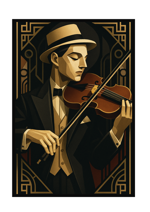 Art Deco Kemanist Tablo | 1920’ler Retro Tarzı Duvar Dekoru