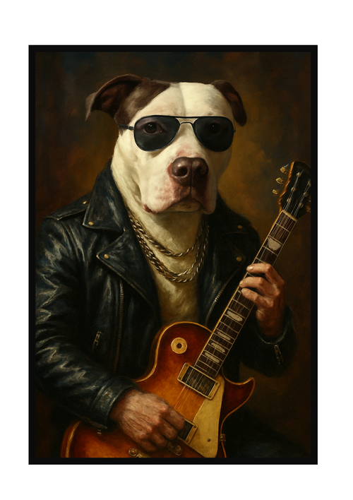 Rock Yıldızı Kedi & Köpek Portre Tablosu – Kişiye Özel Sanat