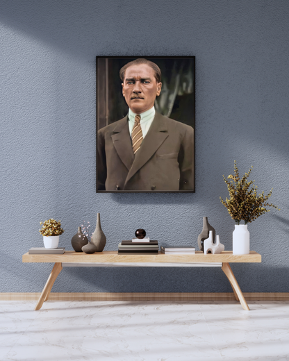Atatürk Fotoğrafı Kanvas Tablo – Cumhuriyetimizin Kurucusunun Asil ve Kararlı Duruşu