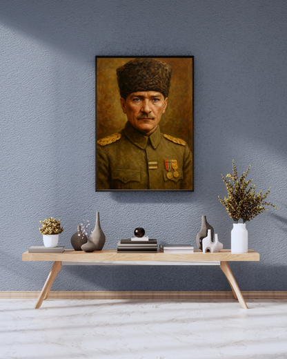Yağlı Boya Atatürk Portresi – Askeri Üniforma ile Klasik Tablo
