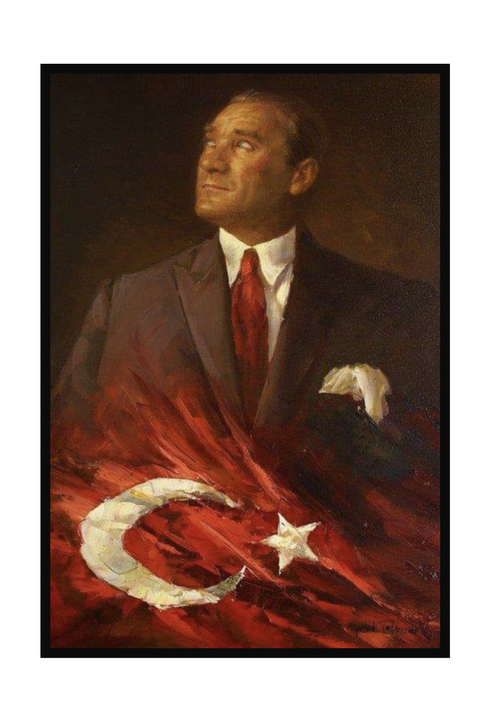 Atatürk ve Türk Bayrağı Kanvas Tablosu – Cumhuriyet Temalı Dekoratif Duvar Sanatı ve Hediyelik Tablo